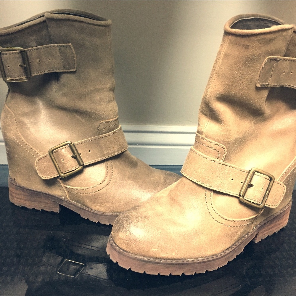 Aldo Gray Leather Wedge Booties